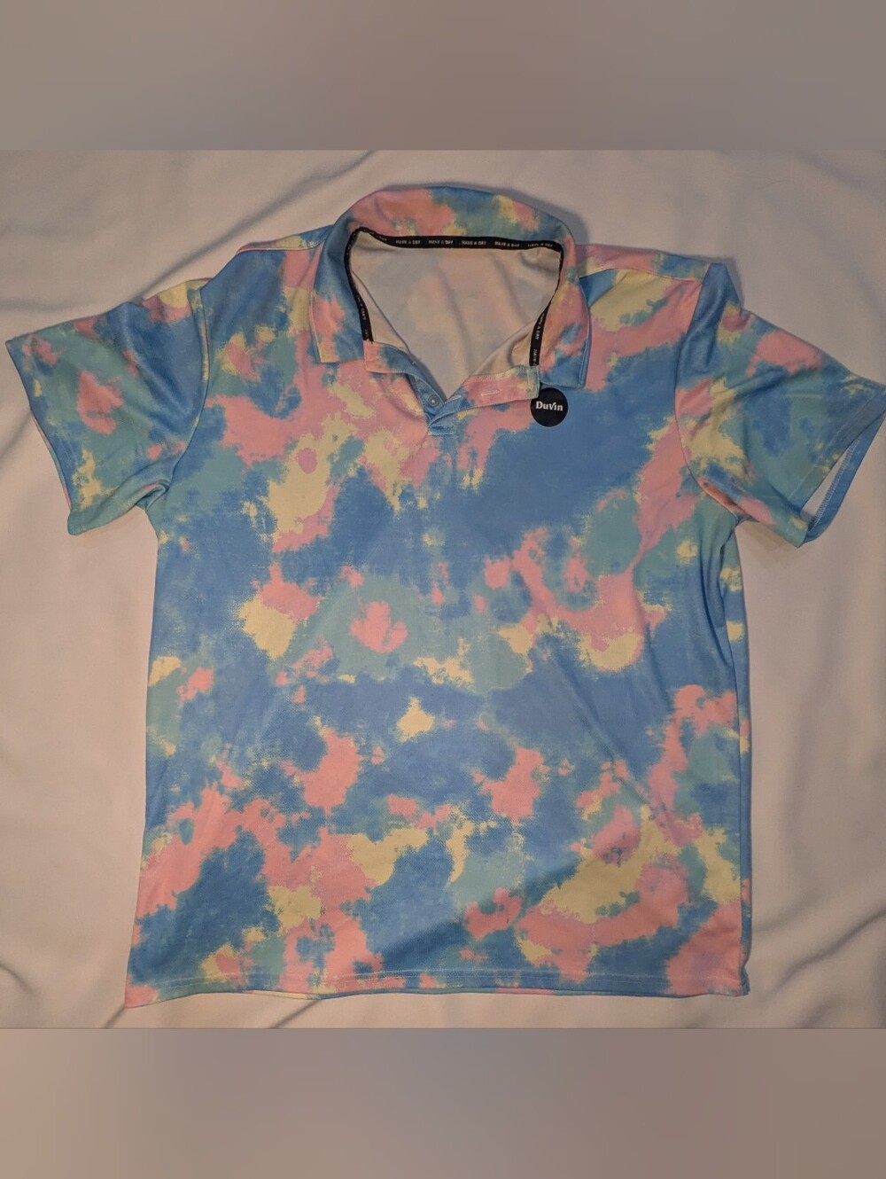 Duvin Mens Sz XL Polo Shirt Pastel Tie Dye Short Sleeve Performance Stretch Golf